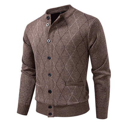 Men’s Argyle Pattern Mock Neck Cardigan