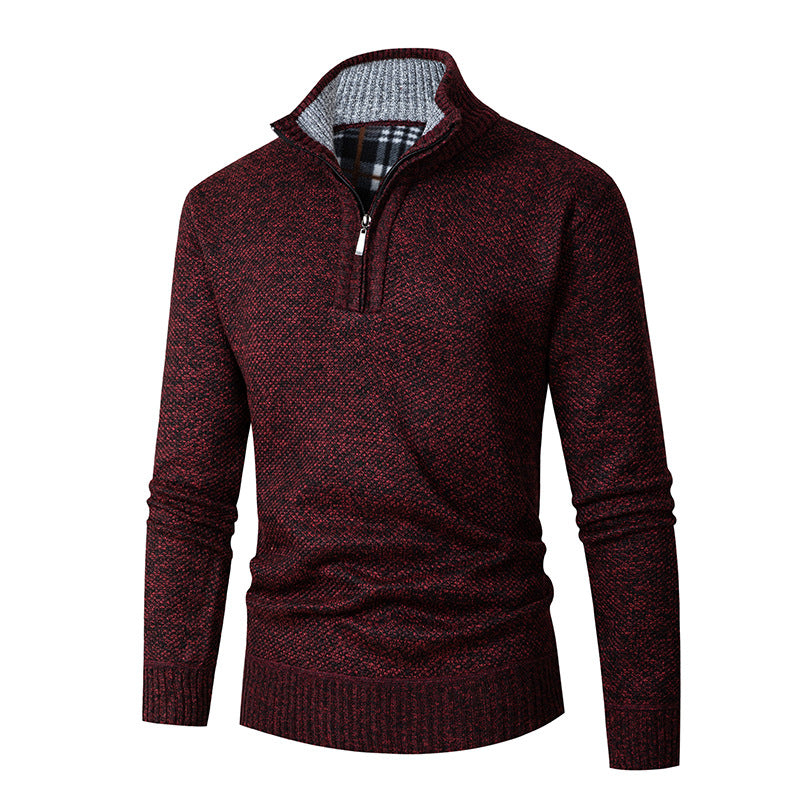 Men’s Textured Quarter Zip High Collar Sweater