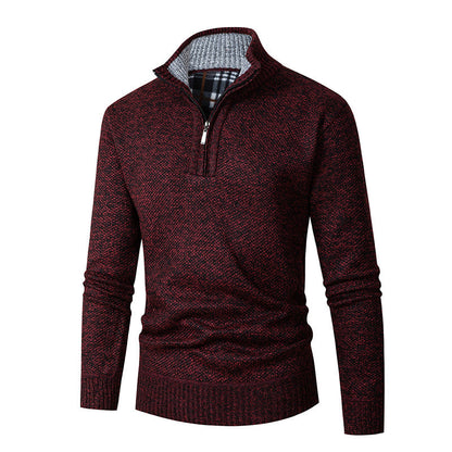 Men’s Textured Quarter Zip High Collar Sweater