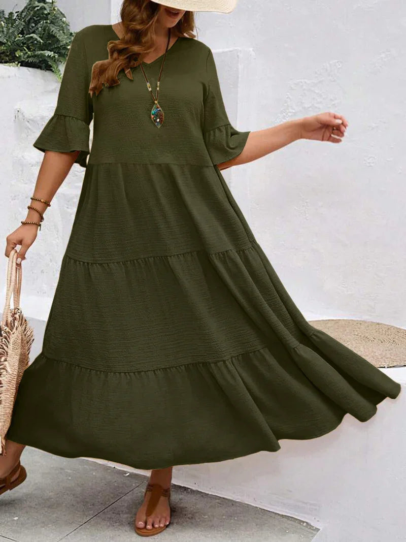 Stylish Plus Size V Neck Dress for Women