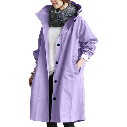 Women's Large Hooded Waterproof Trench Coat