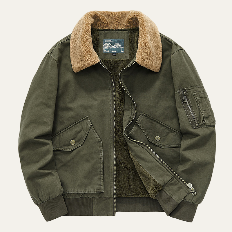 Men’s Faux Shearling Collar Full Zip Flight Jacket