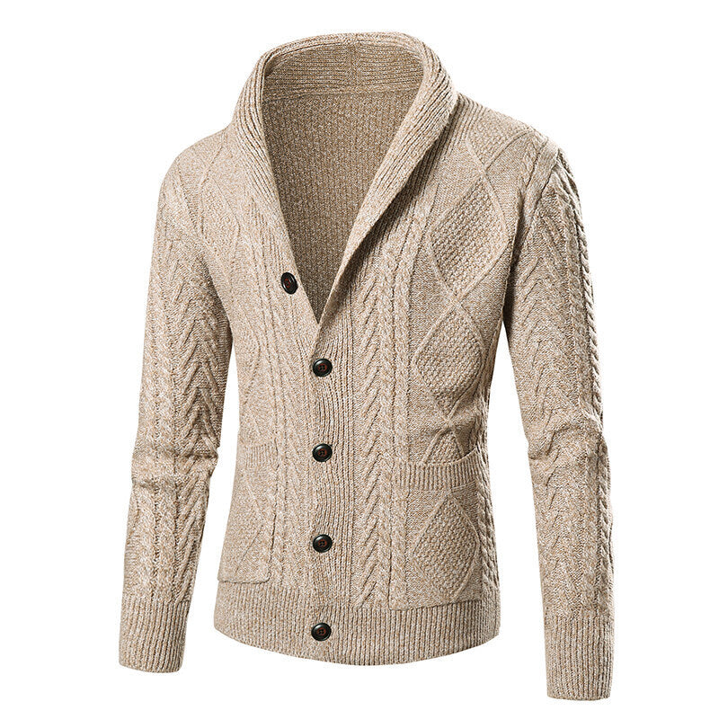 Men’s Cable Knit Shawl Collar Cardigan