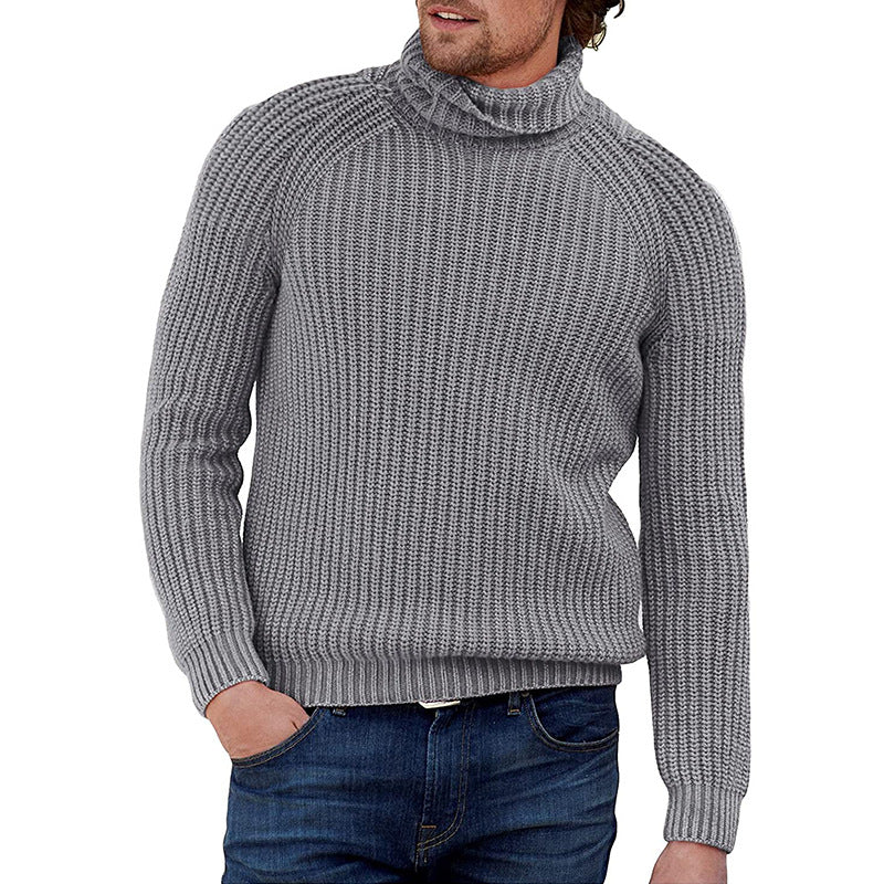 Men’s Cowl Turtleneck Raglan Sweater With Ribbed Texture