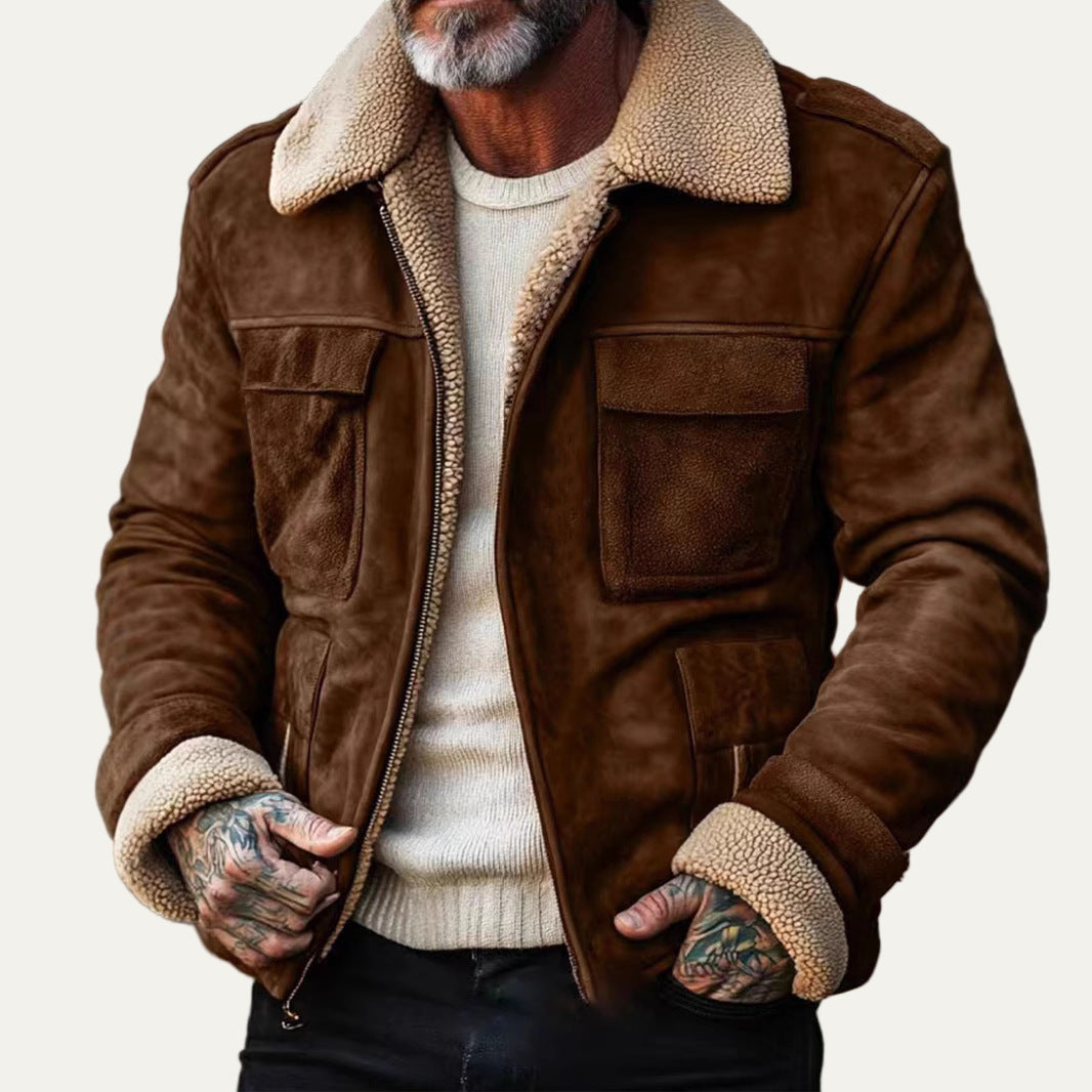 Men’s Textured Pilot Jacket with Faux Fur Collar