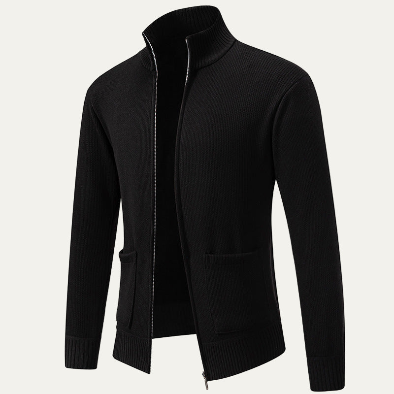 Men’s Textured Diagonal Knit Zip Cardigan