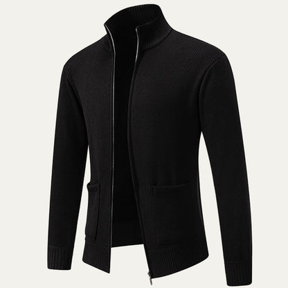 Men’s Textured Diagonal Knit Zip Cardigan