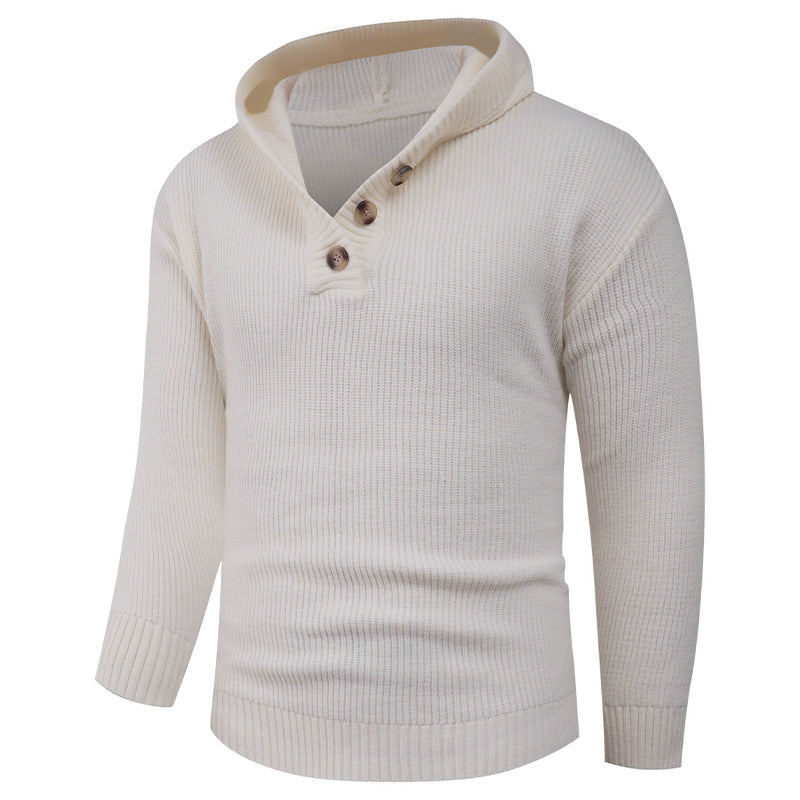 Men’s Wide Rib Buttoned Hooded Sweater