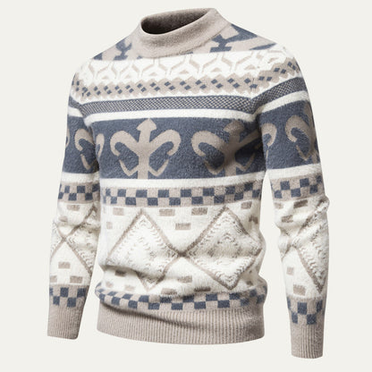 Men’s Nordic Pattern Mock Neck Knit Sweater