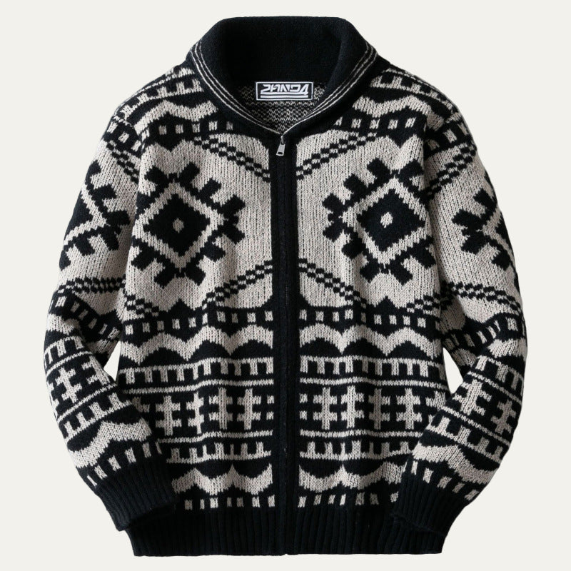 Men’s Geometric Knit Zip Sweater Jacket
