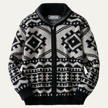 Men’s Geometric Knit Zip Sweater Jacket