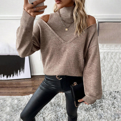 Chic Off Shoulder Winter Turtleneck Sweater - BritishElegance