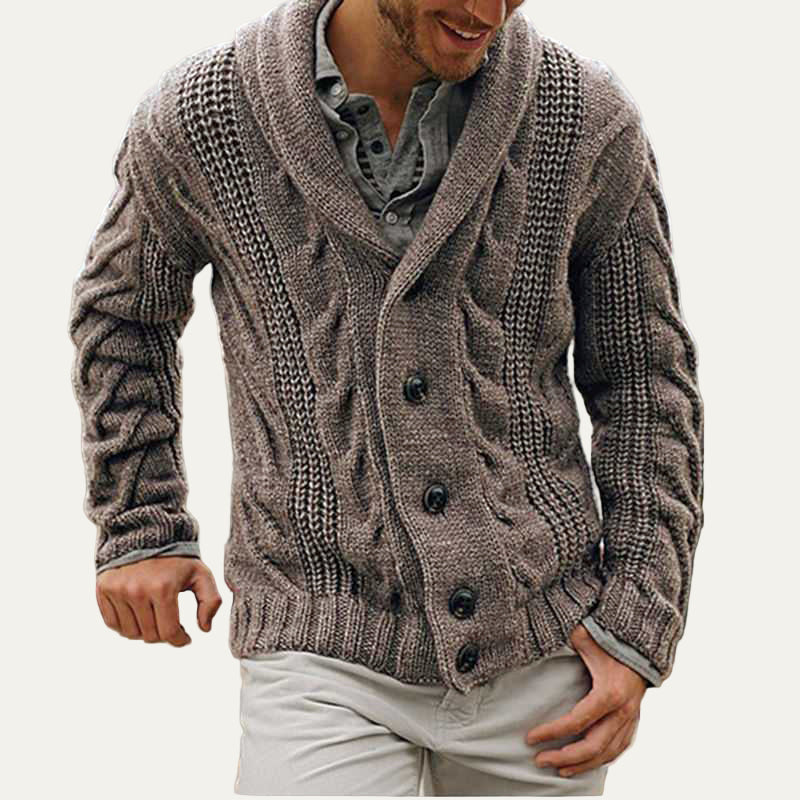 Men’s Thick Cable Knit Shawl Cardigan