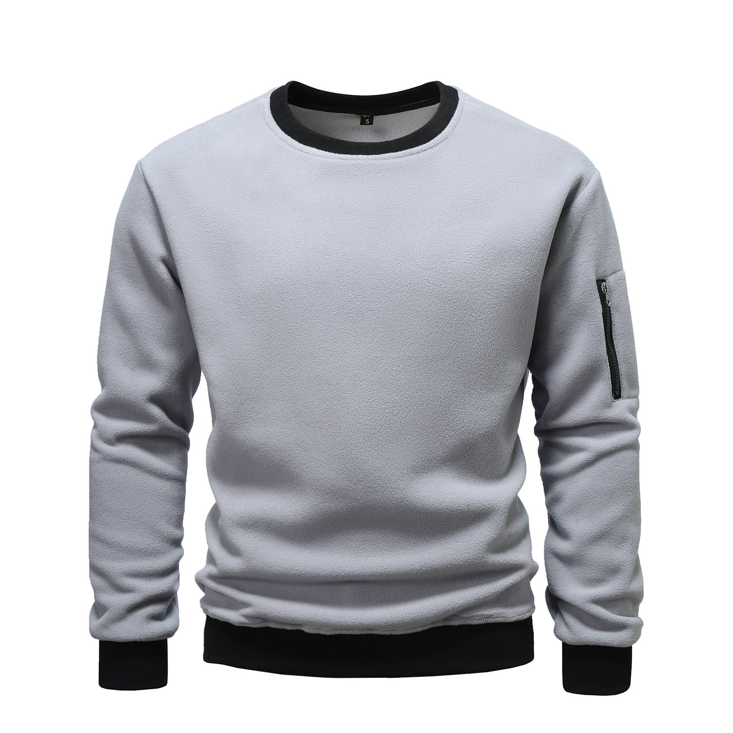Men’s Contrast Trim Crewneck Sweatshirt With Sleeve Pocket