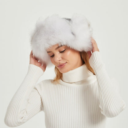 Women's fluffy winter hat with animal ears and voluminous design