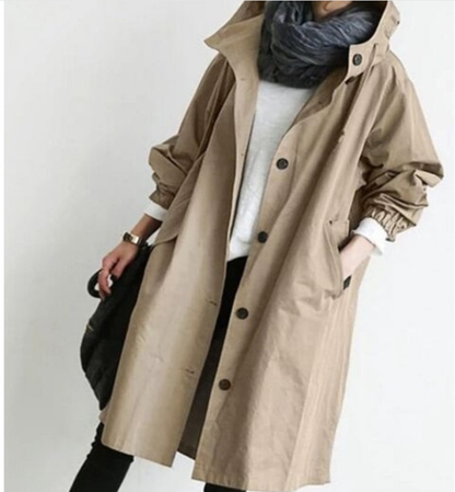 Women's Large Hooded Waterproof Trench Coat