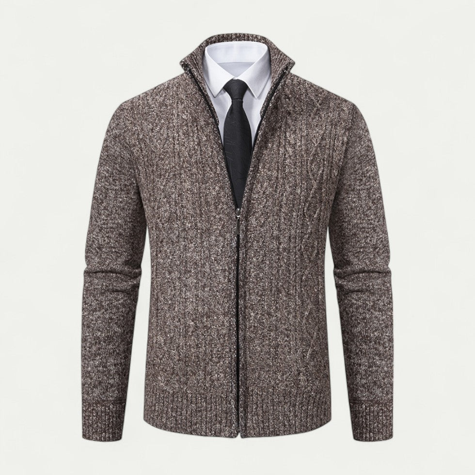 Men’s Full Zip Textured Knit High Collar Cardigan
