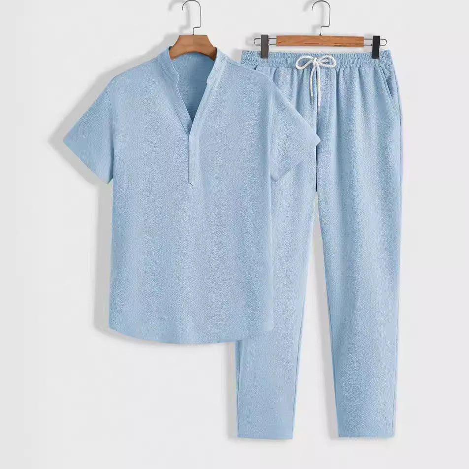 Casual Two Piece Short Sleeve Shirt and Pants Set
