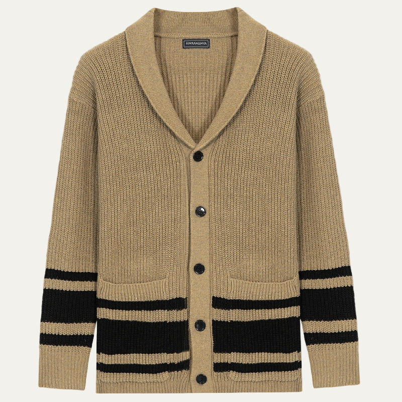 Men’s Shawl Collar Striped Knit Cardigan