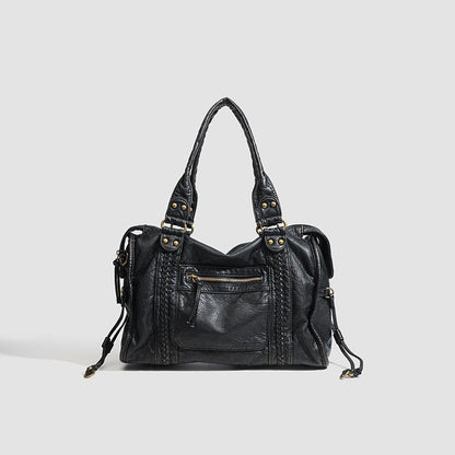 RAQUEL - School handbag with hard leather shoulder strap