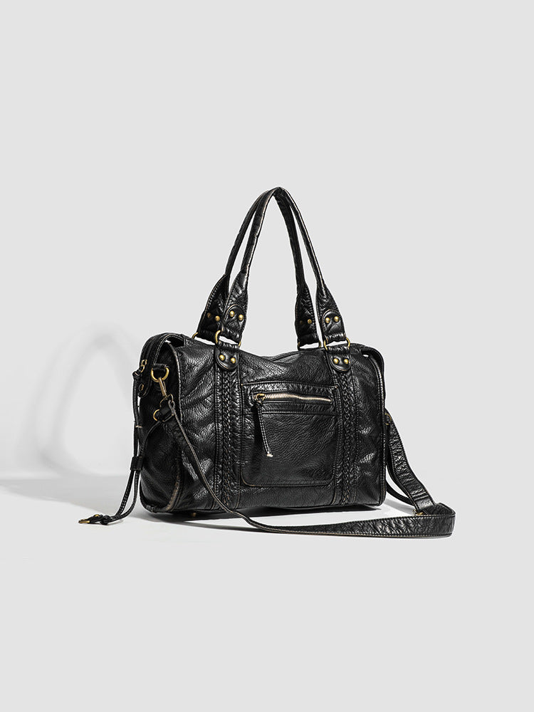 RAQUEL - School handbag with hard leather shoulder strap