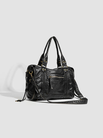 RAQUEL - School handbag with hard leather shoulder strap