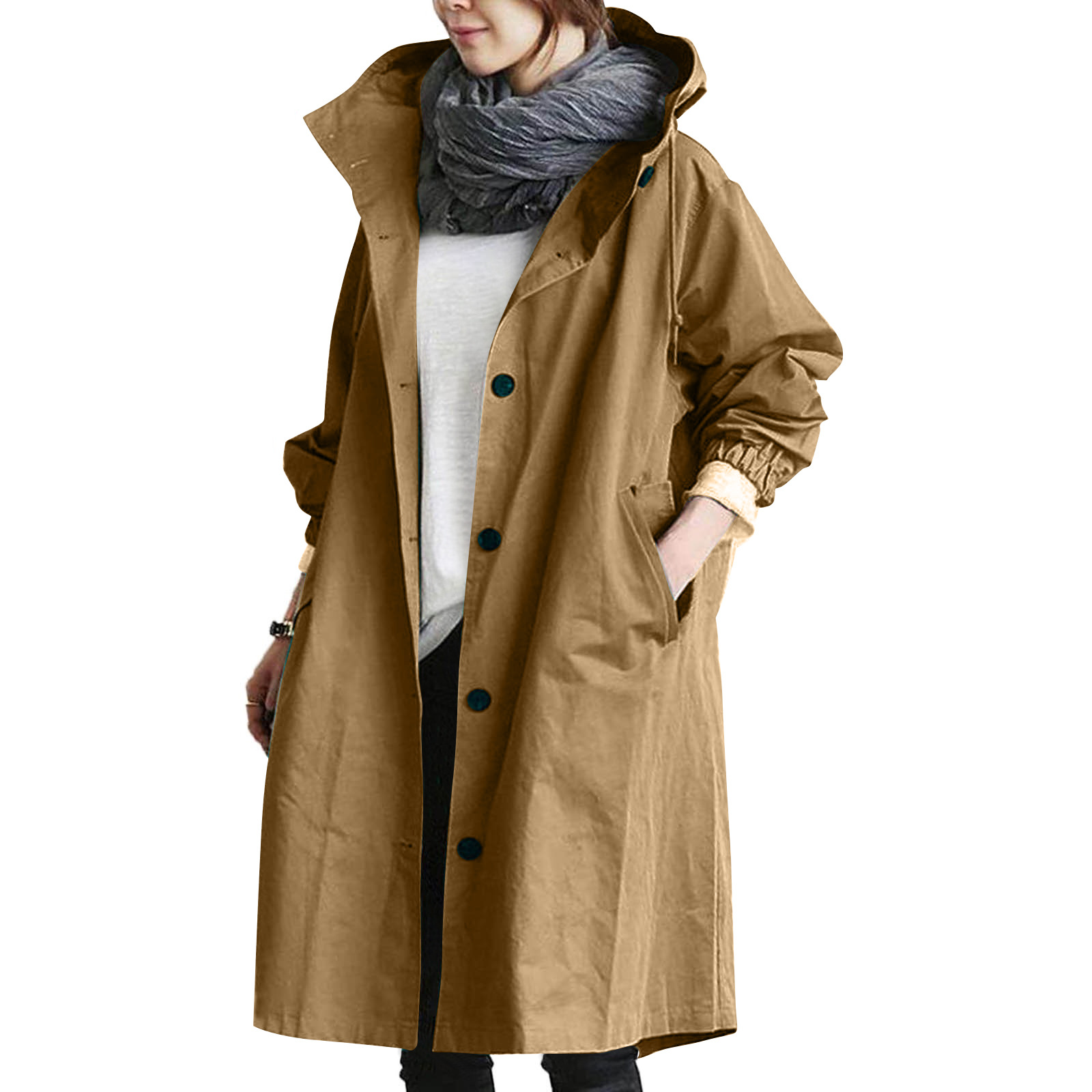 Women's Large Hooded Waterproof Trench Coat - BritishElegance