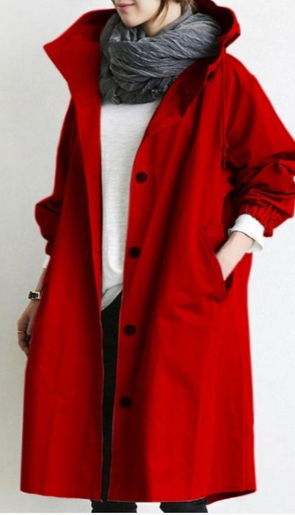 Women's Large Hooded Waterproof Trench Coat