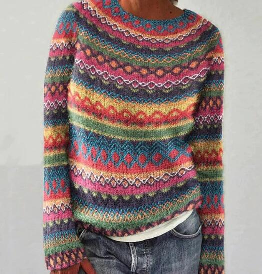 Margaret | Warm Multicolored Striped Winter Sweater for Women