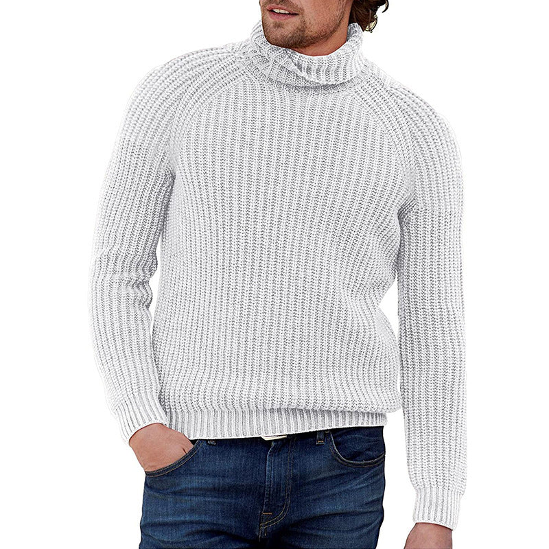 Men’s Cowl Turtleneck Raglan Sweater With Ribbed Texture