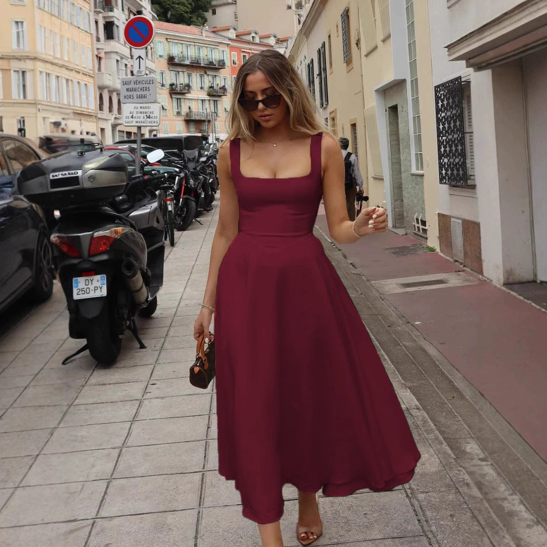 Elegant V Neck Halter Maxi Dress - Slim Fit Backless Style