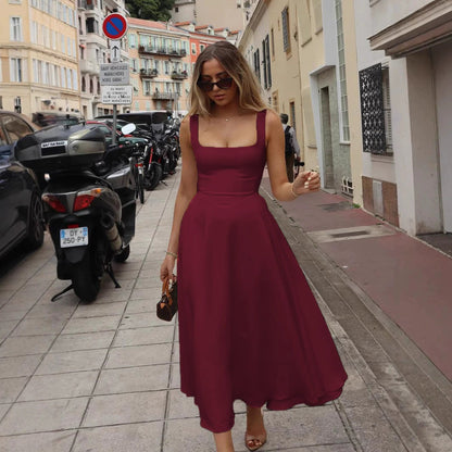 Elegant V Neck Halter Maxi Dress - Slim Fit Backless Style