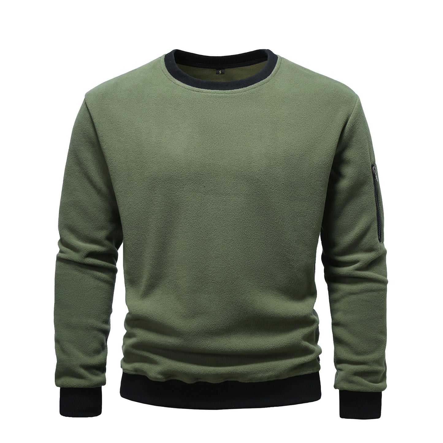 Men’s Contrast Trim Crewneck Sweatshirt With Sleeve Pocket