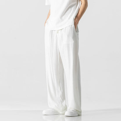 Relaxed Fit Men's Cotton Trousers with Elastic Waist