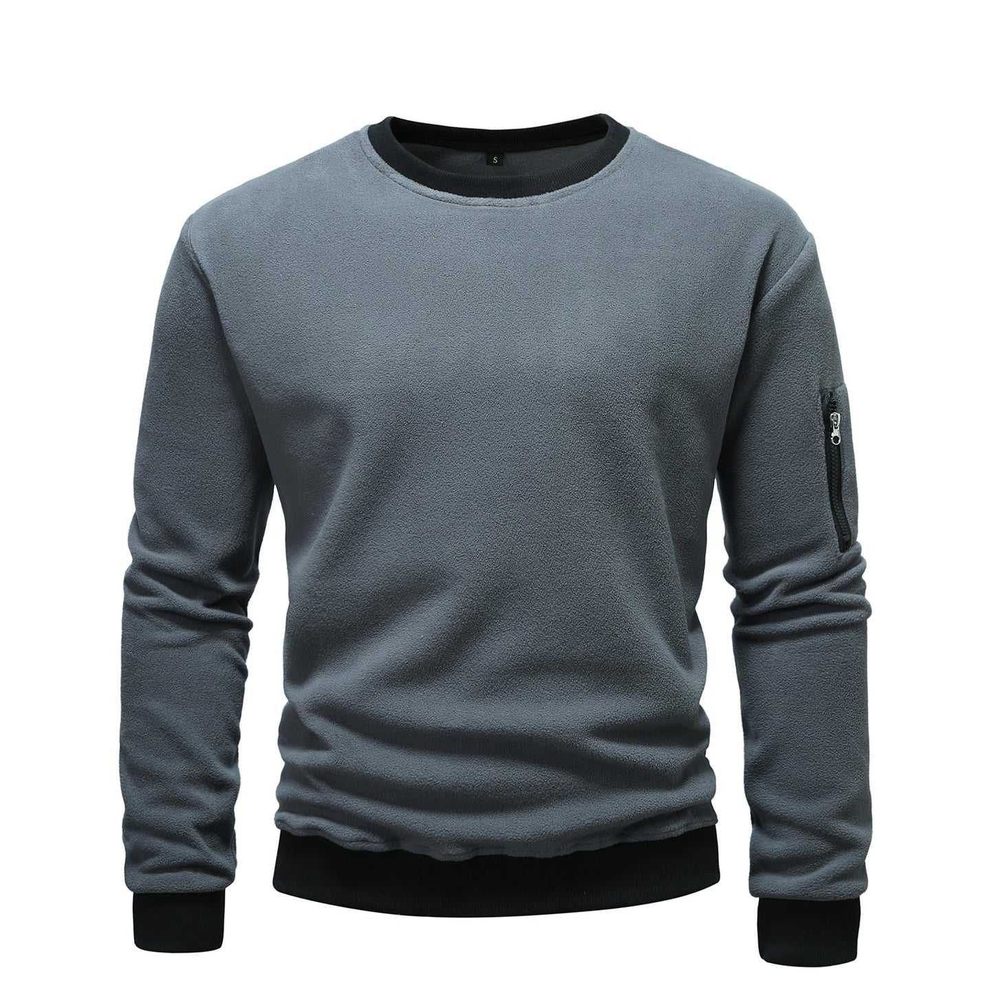 Men’s Contrast Trim Crewneck Sweatshirt With Sleeve Pocket