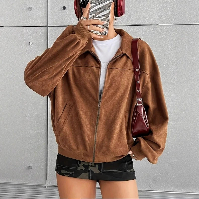 Isabella Oversized Jacket | Collared Zip Front Jacket