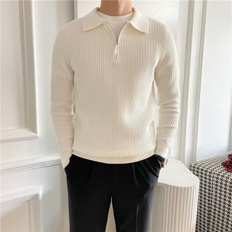 Classic Men's Zip Polo Sweater - BritishElegance