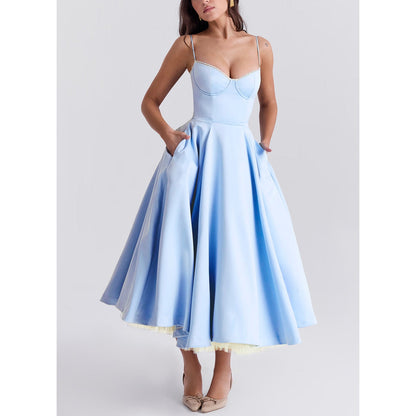 Relaxed Fit V-Neck Maxi Dress – Lightweight Ruffled Skirt