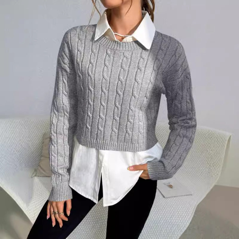 Women's Short Cable Knit Crew Sweater