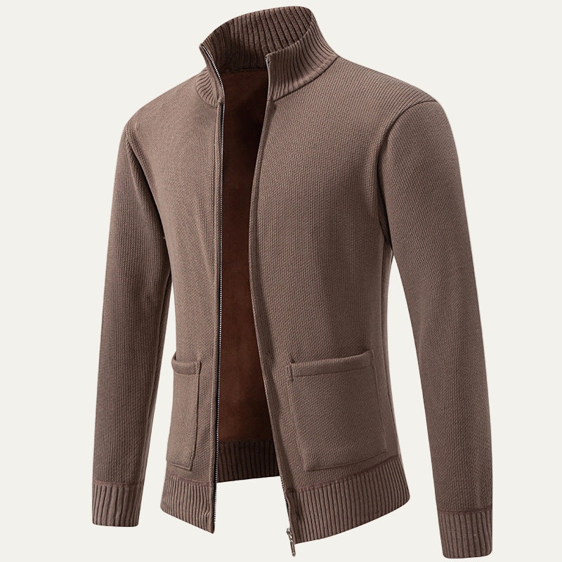 Men’s Textured Diagonal Knit Zip Cardigan
