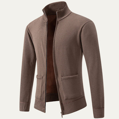 Men’s Textured Diagonal Knit Zip Cardigan