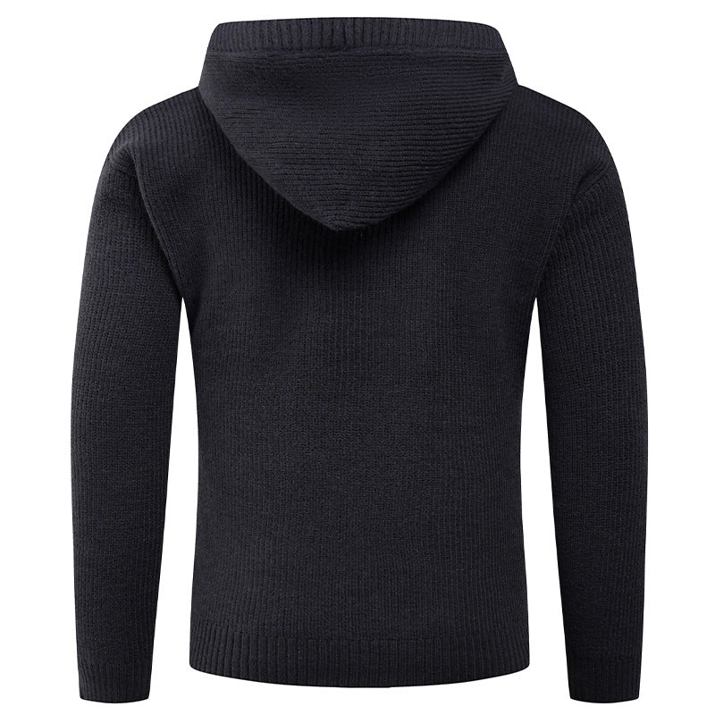 Men’s Wide Rib Buttoned Hooded Sweater