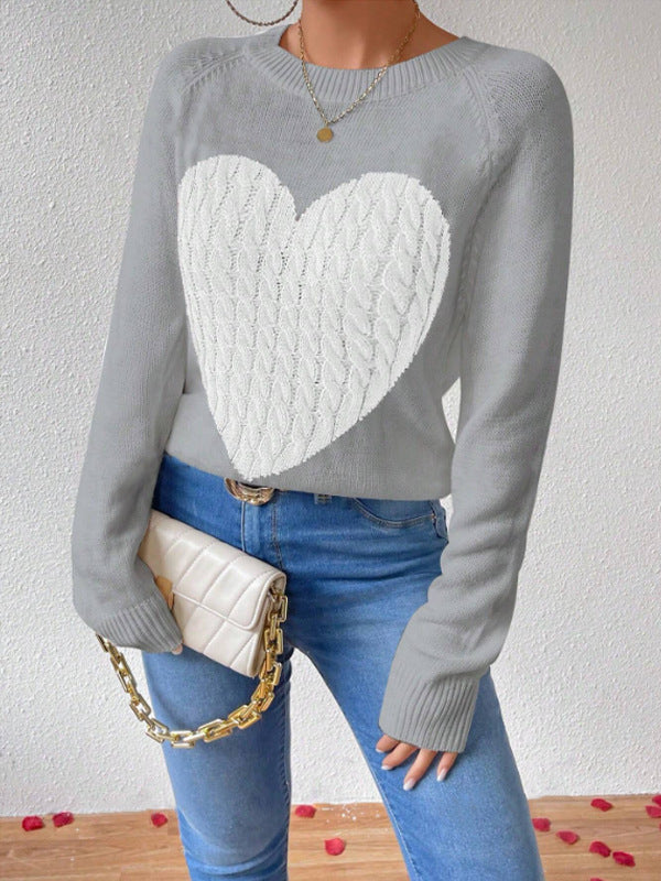 Ladies' Cute Heart Pattern Sweater - BritishElegance