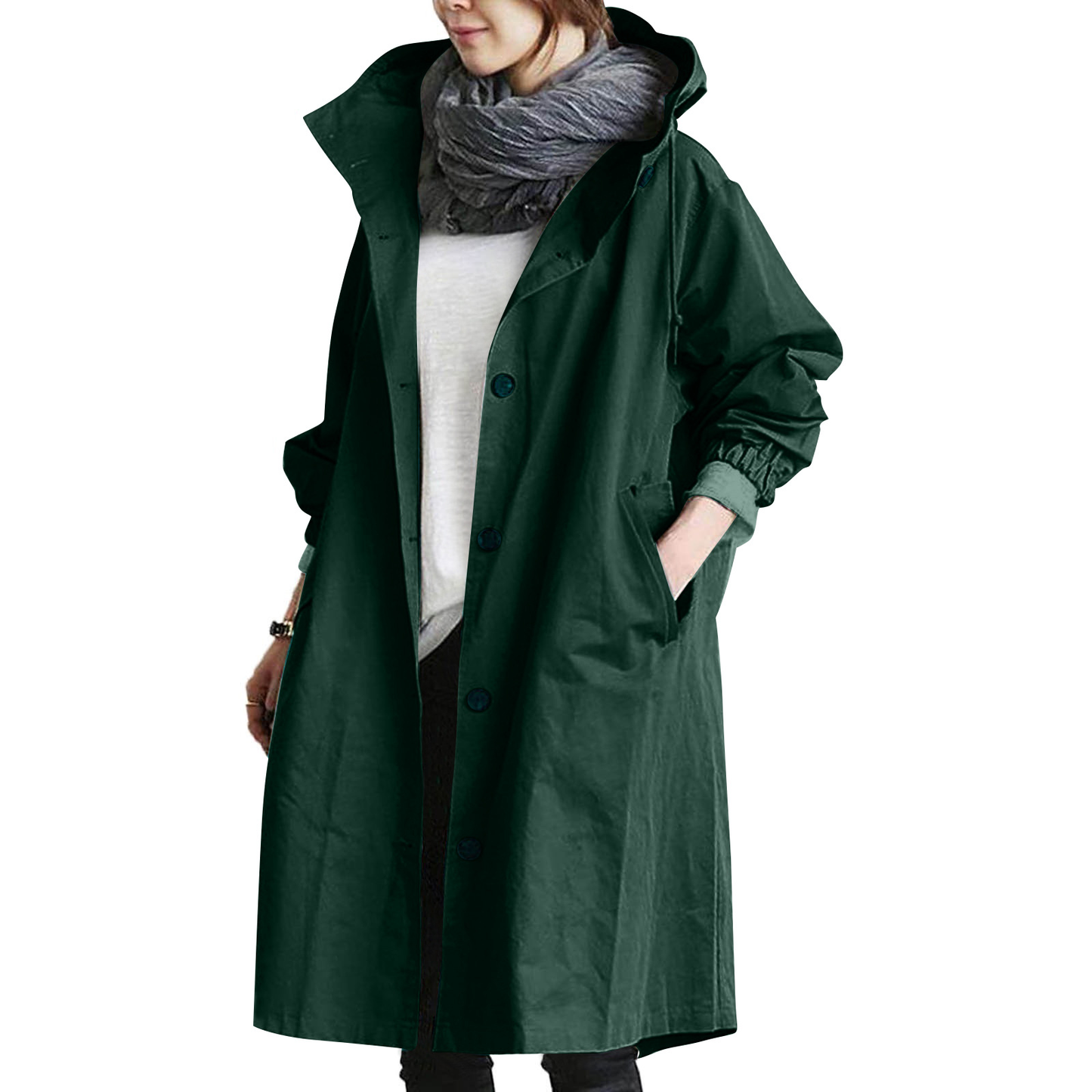 Women's Large Hooded Waterproof Trench Coat