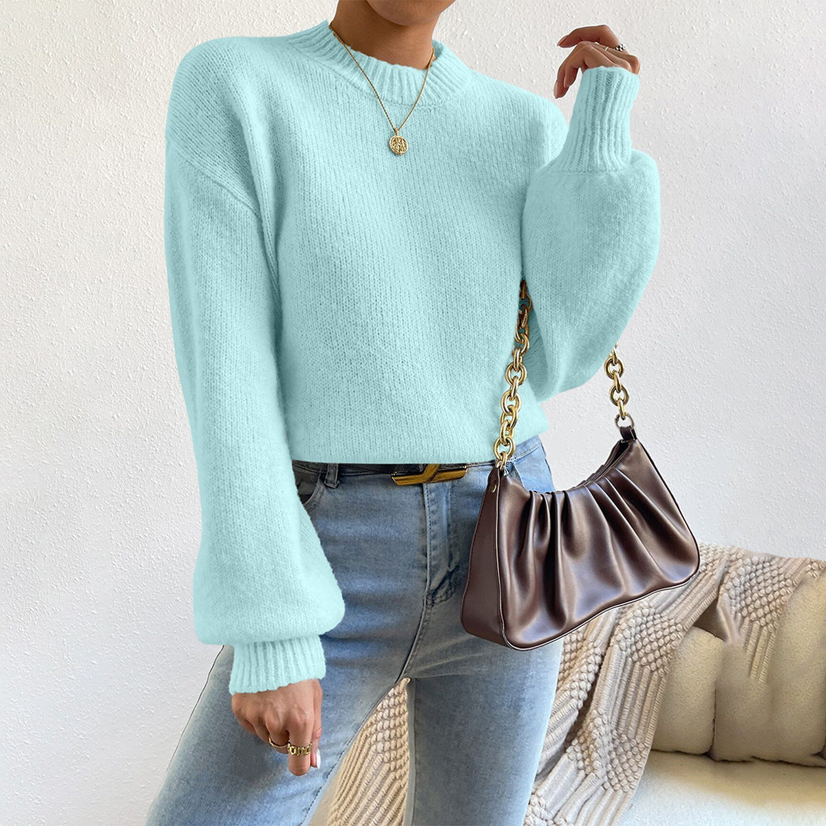 Comfy Women's Casual Crew Neck Sweater - BritishElegance