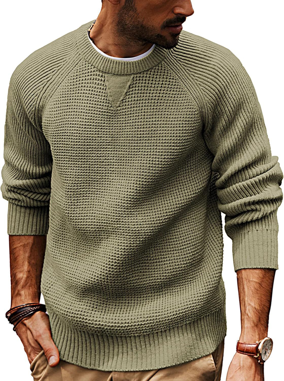 Men’s Waffle Knit Raglan Pullover Sweater