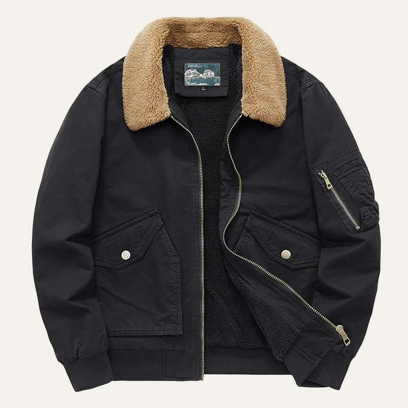 Men’s Faux Shearling Collar Full Zip Flight Jacket