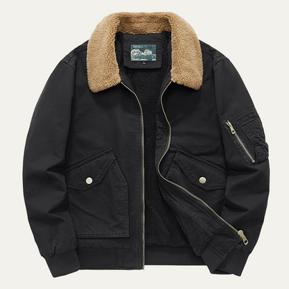 Men’s Faux Shearling Collar Full Zip Flight Jacket