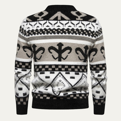 Men’s Nordic Pattern Mock Neck Knit Sweater