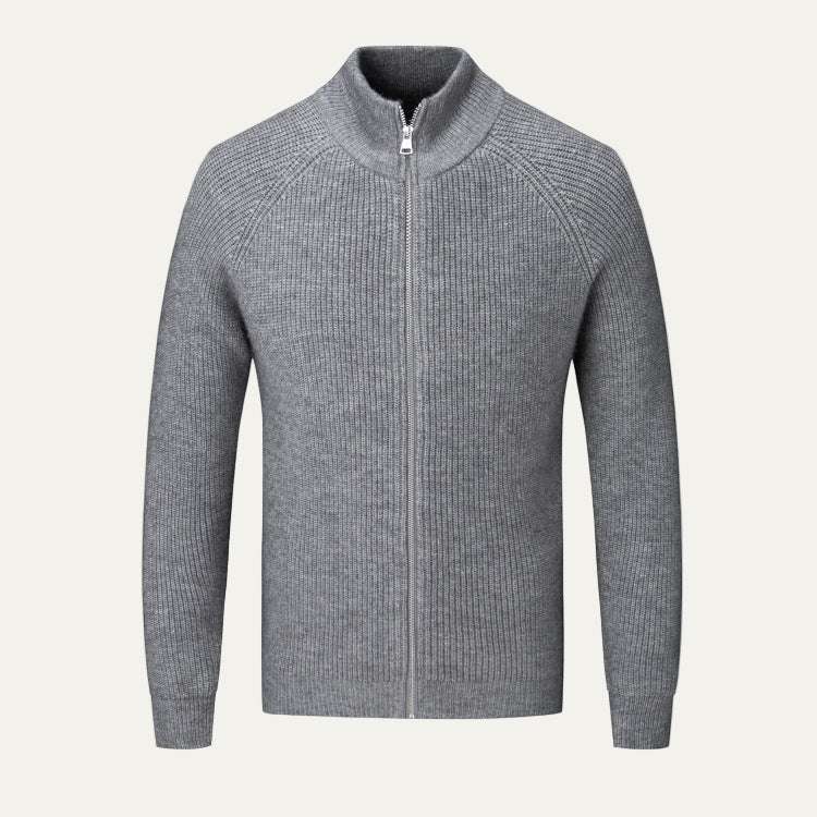 Men’s Ribbed High Collar Zip Cardigan